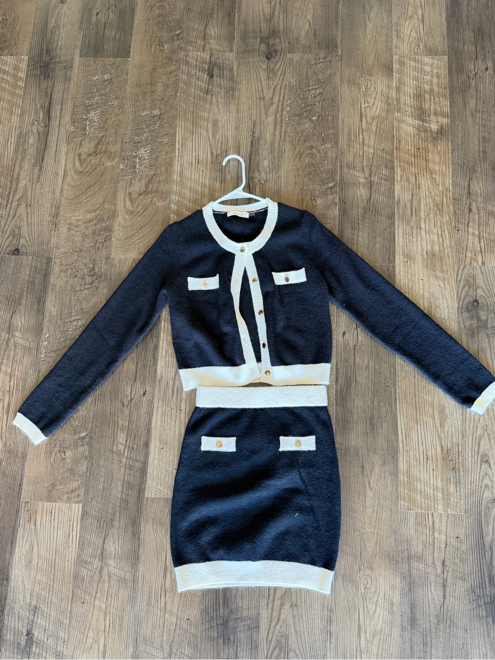 Black and Cream Two-Piece Knit Sweater Set - Elegant Contrast
